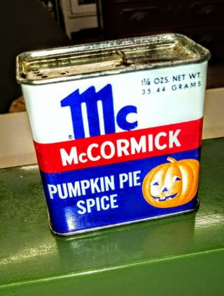 Rare Vintage Antique Mccormick Pumpkin Pie Spice 29 Cents Jack - O - Lantern Tin