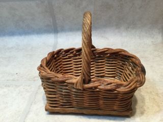 Rare Vintage Miniature Woven Wicker Rattan 4.  5” Long Basket With Handle