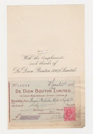 Rare 1908 Motor Invoice