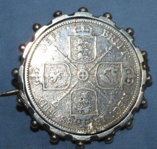 Antique Sterling Silver Queen Victoria Coin Pin Brooch Victorian 1888