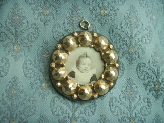 Old Antique Edwardian Arts And Crafts Brass Faceted Round Photo Picture Frame M