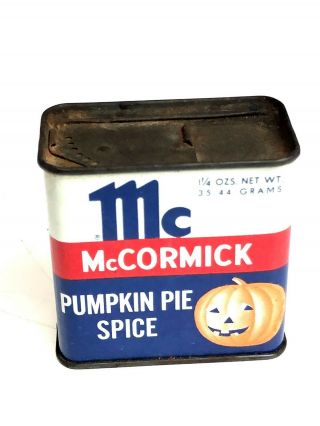 Rare Vintage Antique Mccormick Pumpkin Pie Spice 29 Cents Jack - O - Lantern Tin