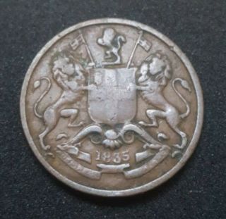 1835 British East India Company 1/12 Anna (1 Pie) Rare Colonial Coin Km 445