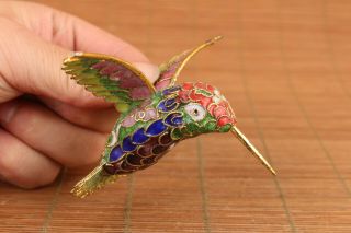 Rare Chinese Old Cloisonne Hand Painting Hummingbird Figure Statue Netsuke
