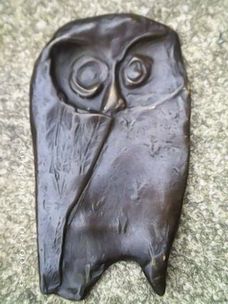 Solid Bronze Modernist Owl Wall Plaque.  18cm X 10cm