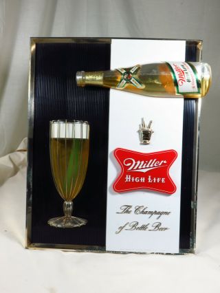 Rare Hard To Find Miller High Life Hanging Sign Pouring Beer In A Glass 60 