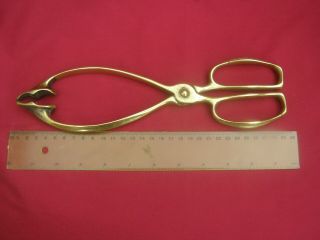 Heavy Quality Large Edwardian Brass Coal Log Tongs In C1900/10