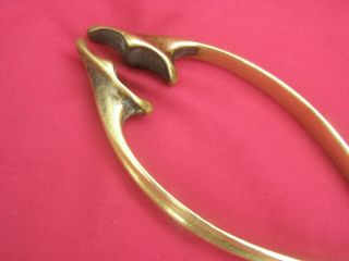 HEAVY QUALITY LARGE EDWARDIAN BRASS COAL LOG TONGS IN C1900/10 3