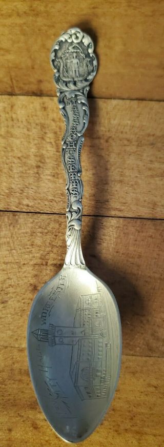 Antique Souvenir Spoon Sterling Silver Worcester Ma City Hall 1900 