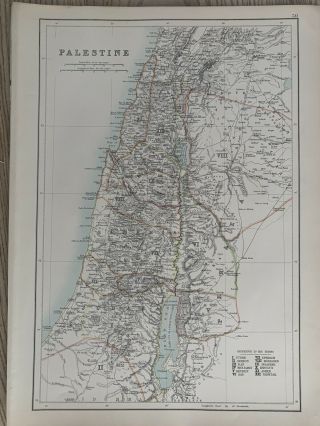 1897 Palestine Large Antique Map A & C Black 123 Years Old