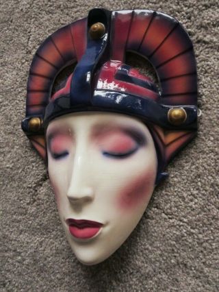 Clay Art Ceramic Face Wall Mask,  Art Deco Style Egyptian Queen RARE 2