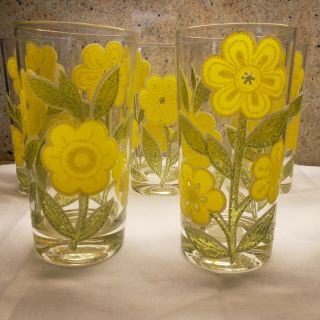 7 Culver Ltd Drinking Glasses Yellow Daisy Flower Pattern Rare Vintage 5 3/4 "