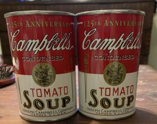 2 Rare Vintage Campbells Tomato Soup Coin Banks Tin Can 125th Anniversary
