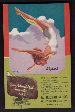 1940s Earl Moran " Skylark " Pinup Postcard Like Mutoscope Rifkin Sexy Rare