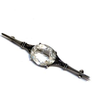 Antique Art Deco 1930s 925 Sterling Silver Rock Crystal Marcasite Brooch Pin