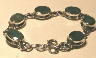 Heavy Antique Sterling Silver Bracelet With Green Malachite Stones