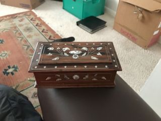 Inlaid Hardwood Box With Rise And Fall Lid