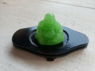 Vtg Rare 1.  5 " Miniature Carved Apple Green Jade Chinese Buddha Statue Sculpture