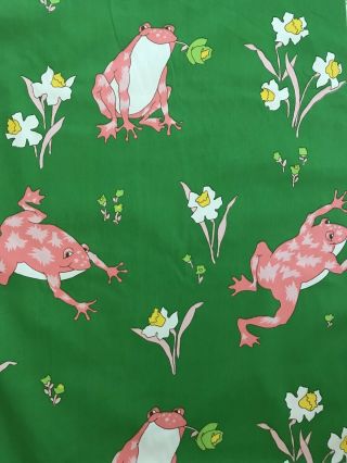 Rare Vtg Schumacher Froggy Pink & Green Palm Beach Style Fabric 7 Yards