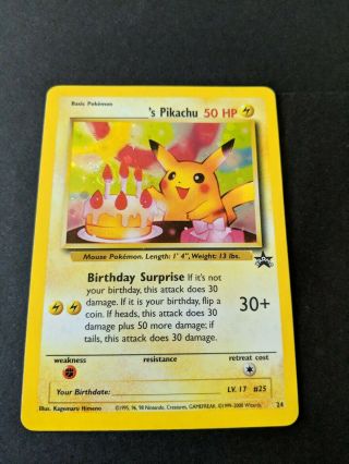 Birthday Pikachu 24 - Pokemon Card - Holo Rare - Black Star Promo Wotc - Nm