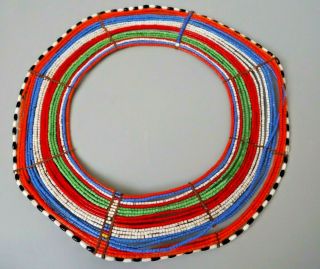 Older East African Tribal Art Beaded Bead Work Masai Collar Necklace Beads Nr Af