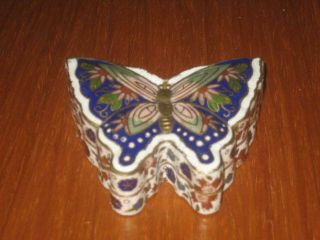 Bronze Antique Chinese Cloisonne Enamel Butterfly Trinket Box