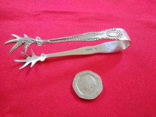 Lovely Antique Solid Silver Sugar Tongs With Bird Claw Feet Sheffield 1907