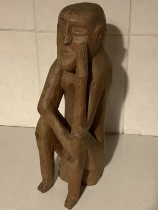 Large Vintage African Wooden Carved Figure Thinker 36 Cm.  Wood Hand