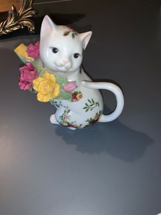 Rare Royal Albert England 1962 Old Country Rose Kitty Cat Teapot Royal Doultonco