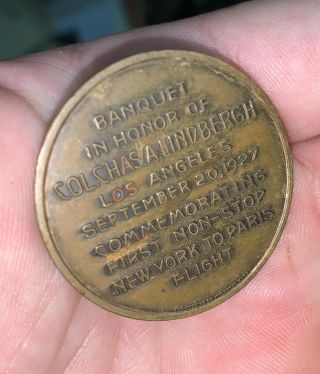 Very Rare Charles Lindbergh Spirit of St.  Louis Los Angeles Banquet Coin 2