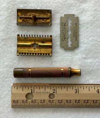 Rare Vintage Antique Gold Tone 3 Piece Gillette Safety Razor Pat 17567