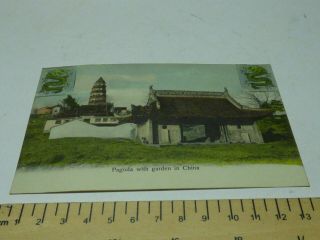 Antique Postcard Pagoda With Garden In China