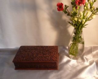 Vintage/antique Carved Indian Hardwood Trinket Box - Lovely Detail And