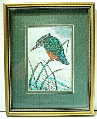 J.  & J.  Cash Woven Silk Picture Of A Kingfisher,  Framed,  Mounted,  And Glazed