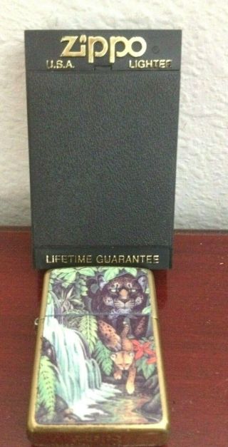 Rare 1995 Mysteries Of The Forest Jaguar And Cub Zippo Lighter