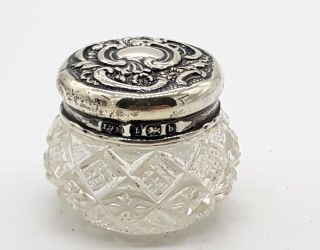 Art Nouveau Sterling Silver Top Cut Glass Trinket.  Birmingham 1901.