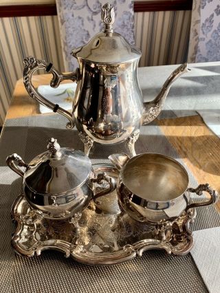 Vintage Silver Plated Tea Set 4 Piece With Oval Tray