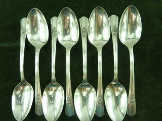 8 Vintage Wm Rogers Silver Plated Dessert Spoons Desire Pattern