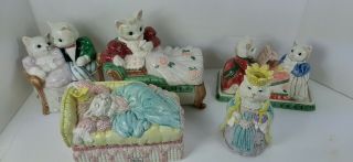 Vintage Fitz And Floyd 1988 & 1990 Rare Cat Ceramic Trinket/jewelry Boxs,  Butter