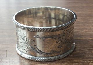 Martin Hall & Co Antique Sterling Silver Napkin Ring - Sheffield 1905 - scrolling 3
