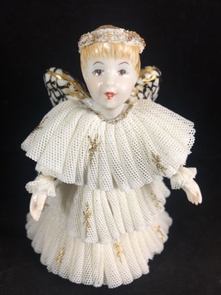 Vintage Mv Irish Dresden Figurine Porcelain Lace Rare Kissing Angel Christmas
