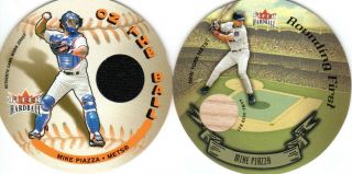 Rare 2003 Fleer Hardball Mike Piazza Game Jersey And Bat Disks Hof