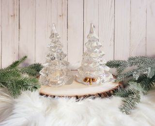 Set Of 2 Fenton 6.  5 Inch Handmade Glass Christmas Trees Rare