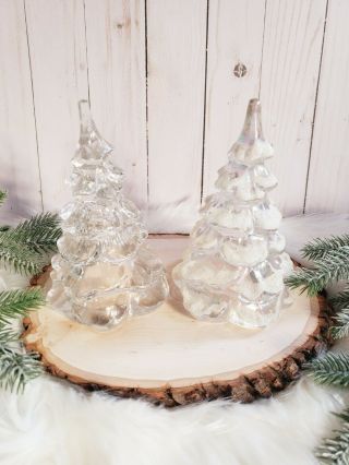 Set of 2 FENTON 6.  5 inch Handmade Glass Christmas Trees RARE 3
