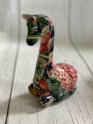 Rare Floral Patchwork Ceramic Giraffe 7” Tall Shabby Cottage Decor