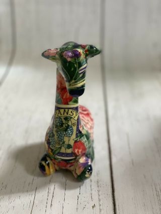 Rare Floral Patchwork Ceramic Giraffe 7” Tall Shabby Cottage Decor 2