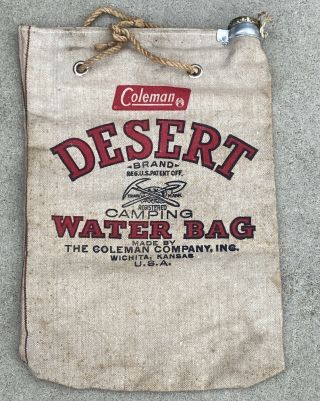 Rare Vintage 17” X 12 “ Coleman Desert Water Bag Camping Canvas Wichita Kansas