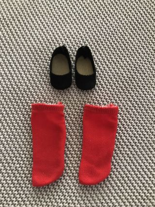 Vintage Madame Alexander Doll Black Slip On Shoes & 2½ " Red Socks For 7 - 8 " Doll