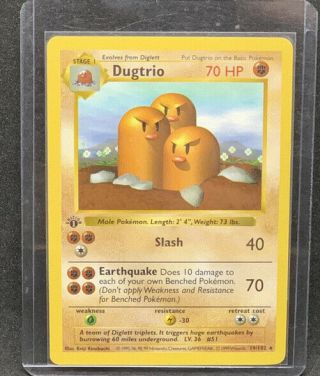 Pokemon Card Dugtrio 1st Edition Base Set 19/102 Shadowless Nm - Mt