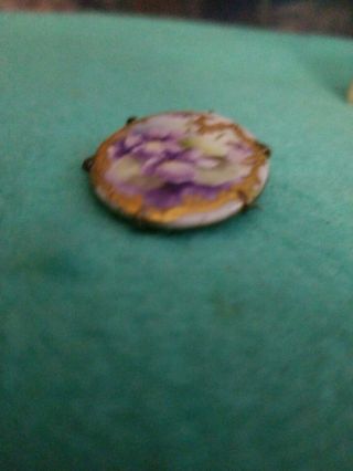 Antique Beautifully Handpainted Porcelain Floral Pin Brooch C - Clasp 3